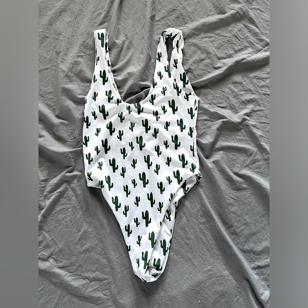 Low cut, high leg, swim one piece cactus suit